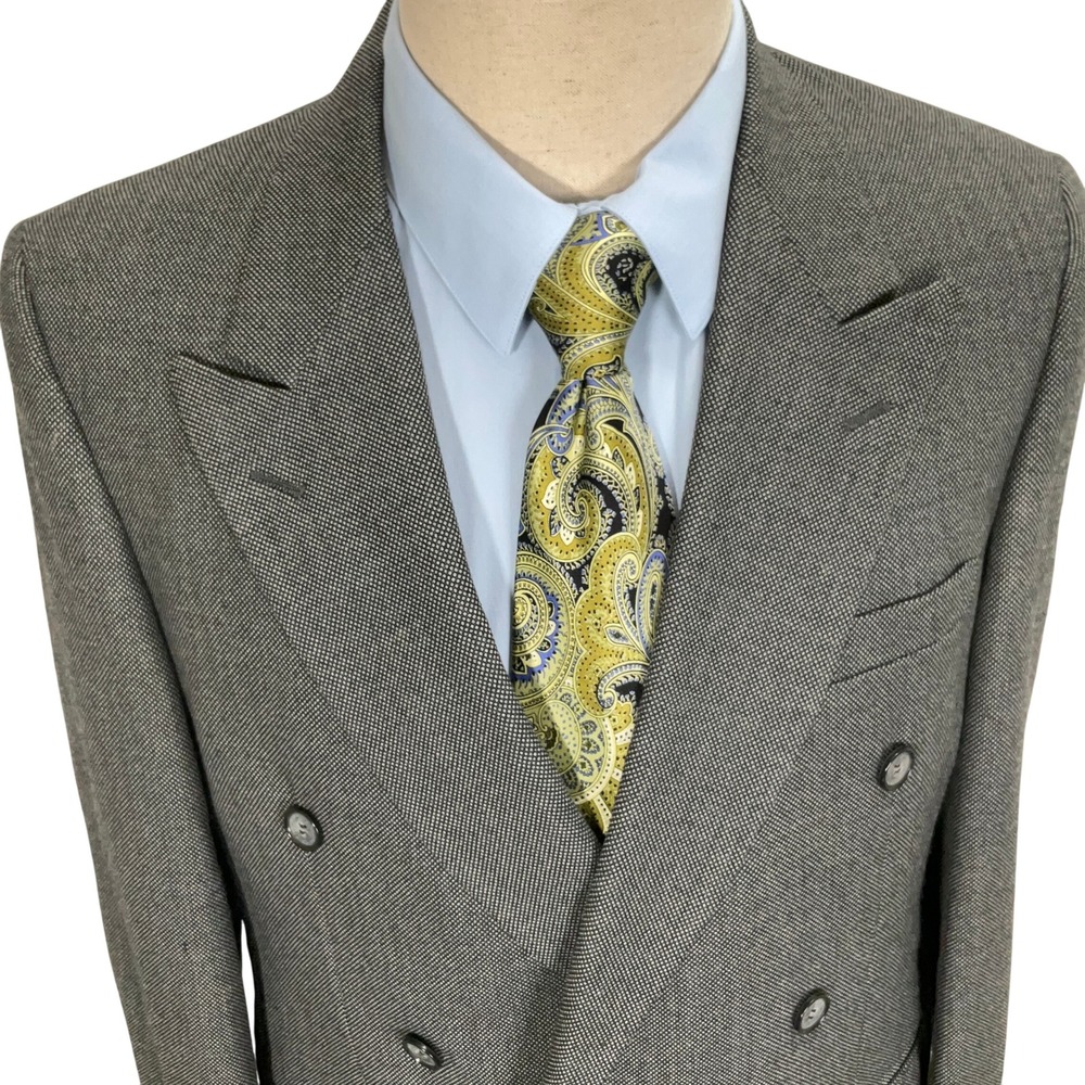 Kuppenheimer Blazer Men 40 Gray White Birdseye Double Breasted Jacket Classic